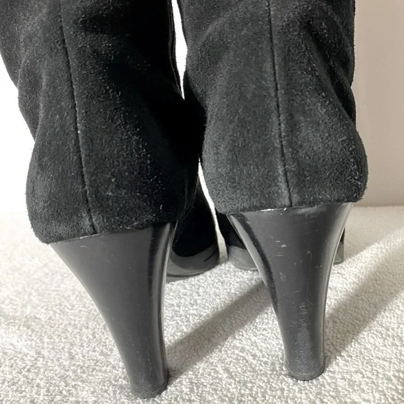 Vintage 90s C La Canadienne Black Suede Round Toe Chunky Heel Knee High Boots 10 - Picture 7 of 14